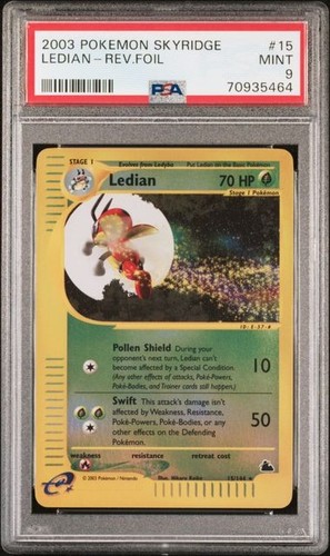 PSA 9 2003 POKEMON SKYRIDGE #15 LEDIAN REVERSE HOLO FOIL RARE MINT