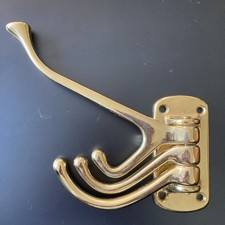 Solid Brass Coat Hook 4 Prong Wall Mount Swing Arm Vintage