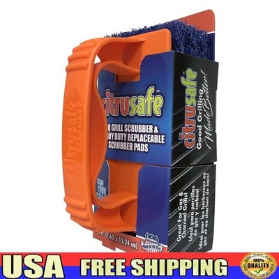 BBQ Grill Scrubber W/ Heavy Duty Replaceable Nylon Pads Safe Cleaning Tool New