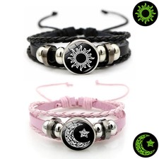 Sun Moon Couple Leather Bracelet Hot Selling Item Noctilucent Handmad Weave Brac