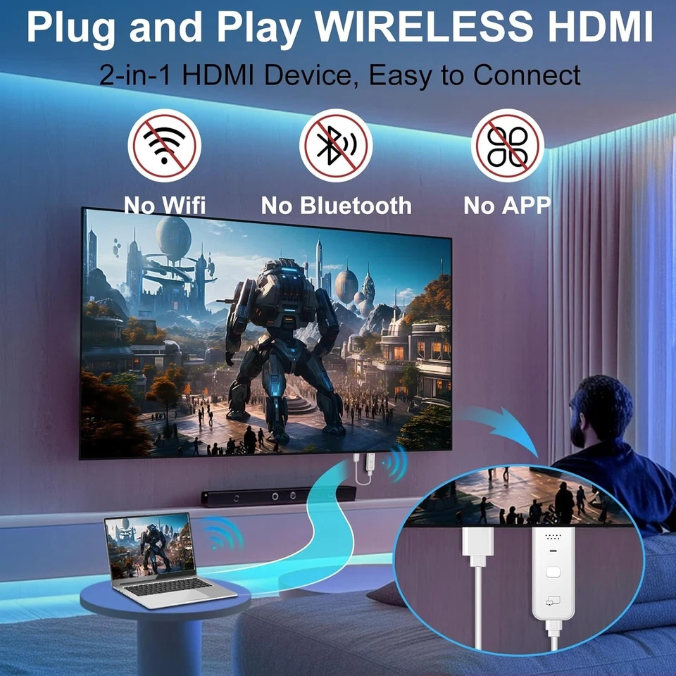 Wireless HDMI Transmitter und Receiver, Plug & Play Portable 2.4G/5G Wireless HD - Bild 4 von 4