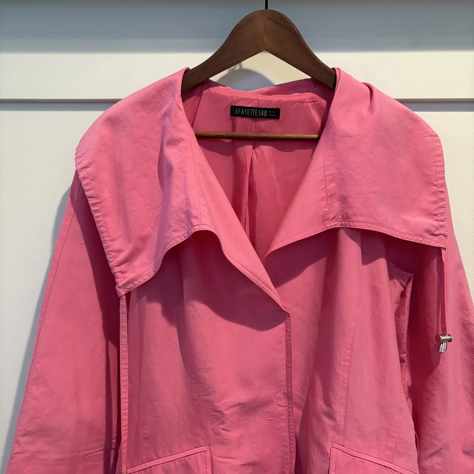 Gabardina Lafayette 148 Chaqueta Mujer Rosa Mediana Cinturón Algodón Mezcla Seda Foto 4 de 4