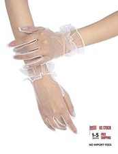 Women's Ruffled Tulle Mesh Gloves Wedding Party Gloves Short One Size White