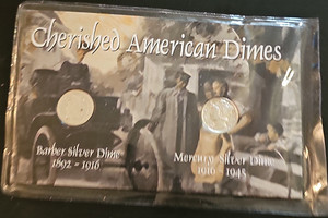 Barber and Mercury Silver Dimes 1909 dime and  1945 dime American Coins
