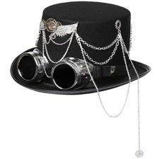 Unisex Gothic Steampunk Top Hats Goggles Gear Halloween Headwear Men Women