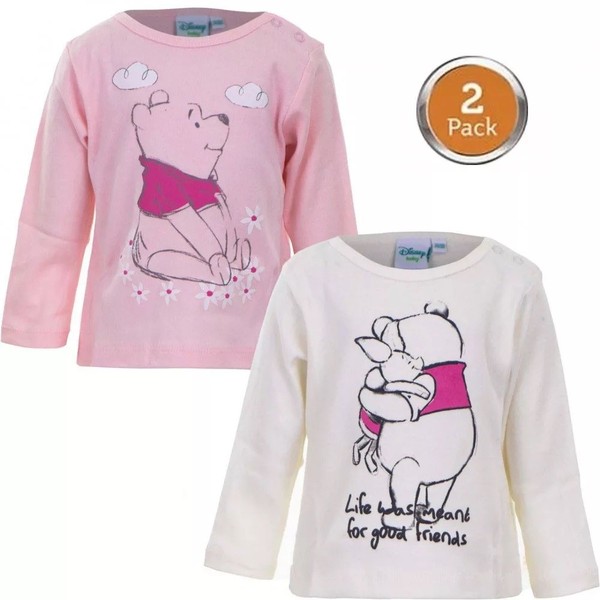 2 X Disney Winnie Puuh Baby-T-Shirt Langarm 100% Baumwolle MäDchen 68/74-image