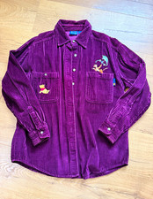 Pooh Disney Winnie the Pooh Tigger Purple Corduroy Cotton Button-Up Shirt Mens L