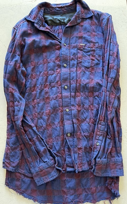 Diesel Men’s L Blue/Red Plaid Flannel Cotton Long Sleeve Button-Up Pockets