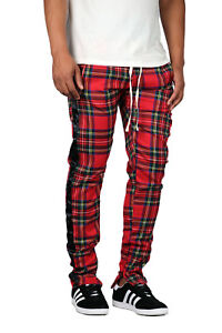 men's green track pants with red stripe