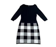 LAUREN RALPH LAUREN PLAID SWEATER DRESS Size: XSMALL Color: Black/Multi