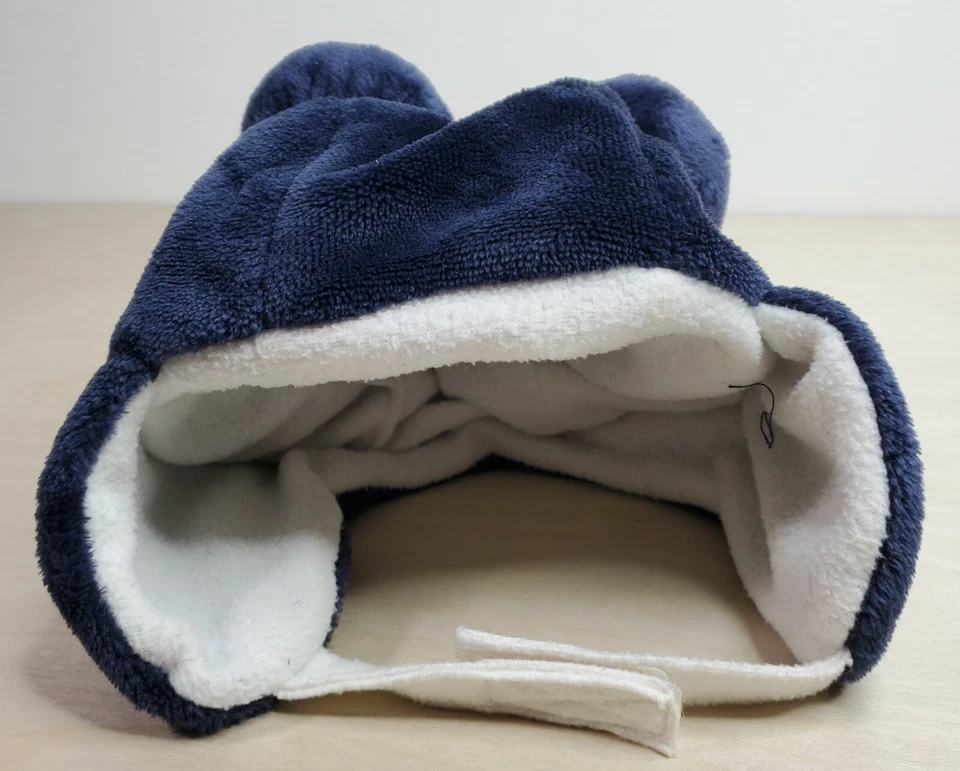 Sombrero de bebé azul terciopelo polar con orejas invierno cabeza protección cálida Foto 4 de 4