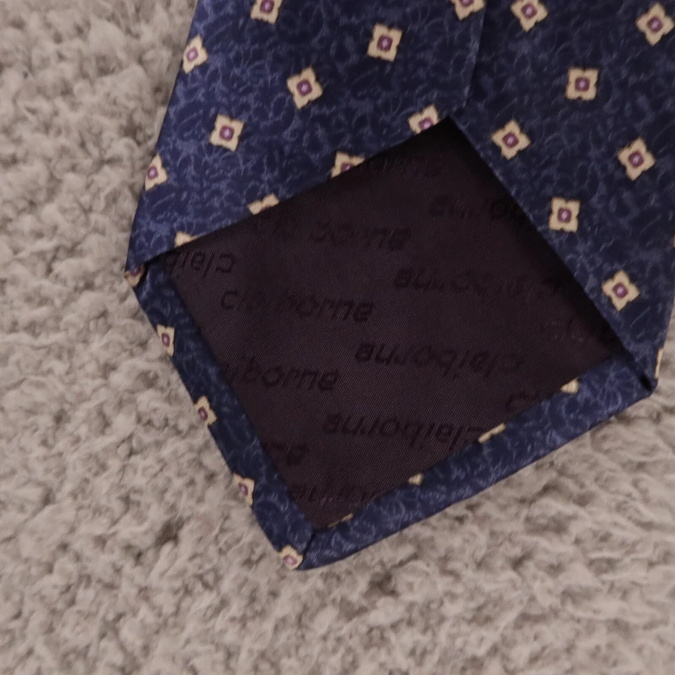 Corbata Claiborne Vintage Azul Púrpura Floral Cuadrados 100% Seda Hecha en EE. UU. 4" Foto 4 de 4