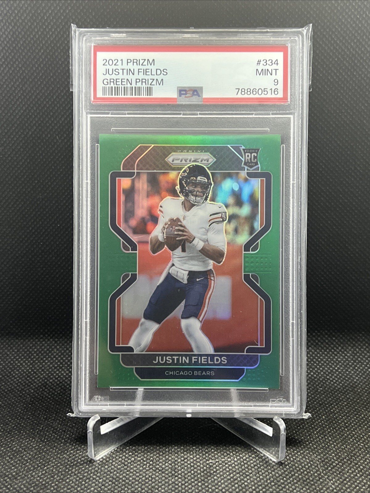 2021 Panini Prizm Justin Fields Green Prizm Rookie RC #334 PSA 9 Bears