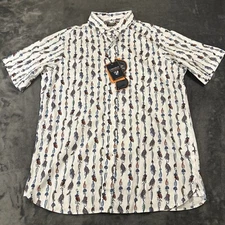 Cremieux Performance Shirt Mens Medium White Lures Fishing Graphic Button Up NEW