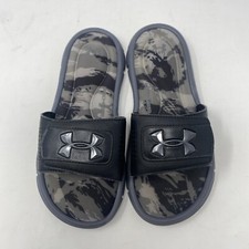 Under Armour Black  Gray Camo Slides Youth Size 4Y Foam Flip Flops Sandals