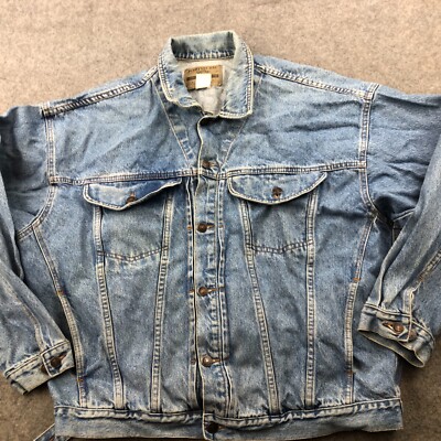 Vintage Jordache Jacket Mens XL Blue Pockets Denim Jean Distressed