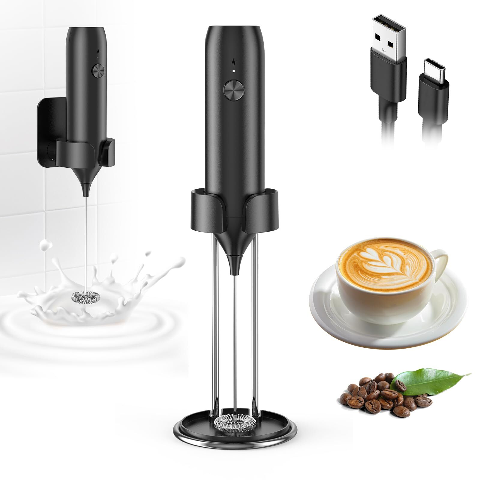 Rechargeable Milk Frother Coffee Frother Handheld With Usbc Cable Milk Frother H-image
