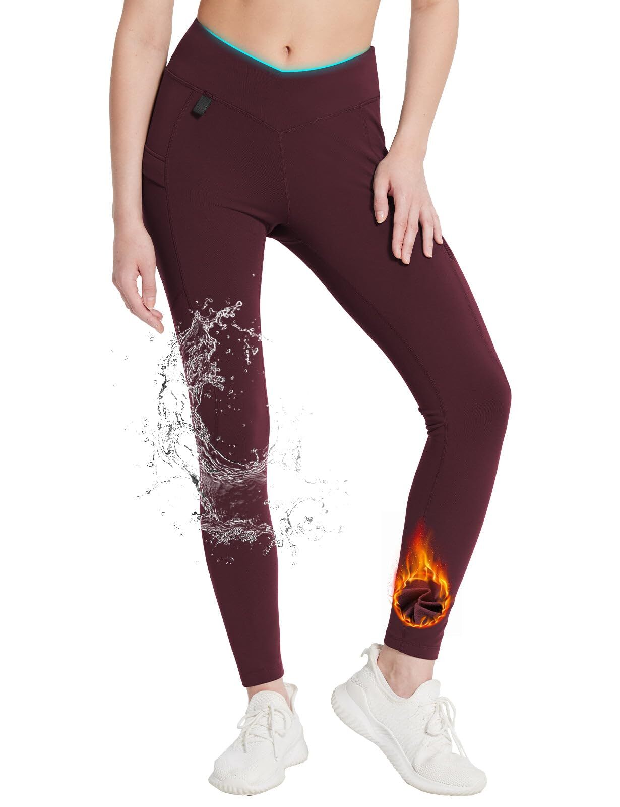 Women's Fleece Lined Leggings with Pockets Thermal Waterproof Hikng Pants Cro...
