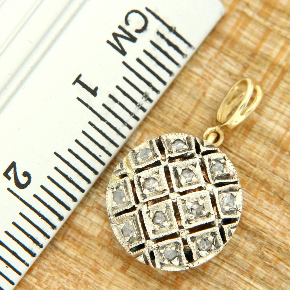 Pendentif en OR Jaune 14 Carats k Argent et DIAMANT style Ancien Ancienne - Photo 4/4