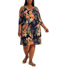 Connected Apparel Womens Printed Midi Summer Fit & Flare Dress Plus BHFO 8952