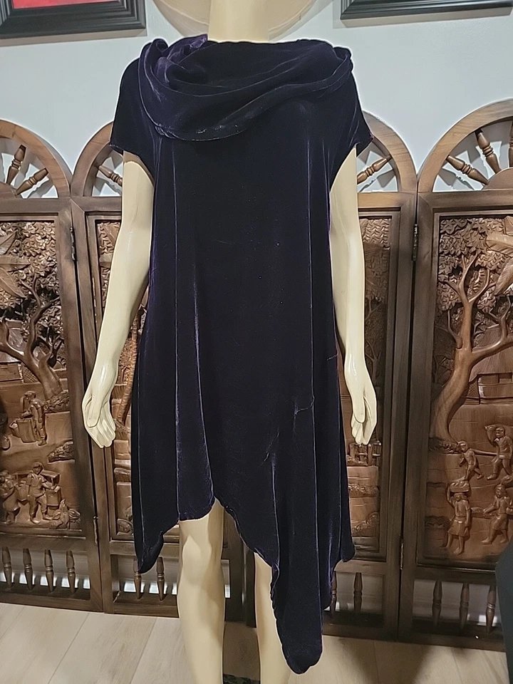 Bryn Walker Purple Panne Velvet Asymetric Size L Tunic Dress Short Sleeve #C - Image 4 of 4