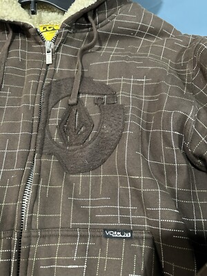 Vintage Volcom Zip Up Hoodie Small Brown Sherpa Inside Lining For