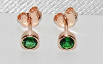 Ohrstecker 9 kt Rotgold auf Silber simulierter SMARAGD - Geburtsstein Mai