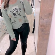 Vintage green knit safari giraffe print sweater one size