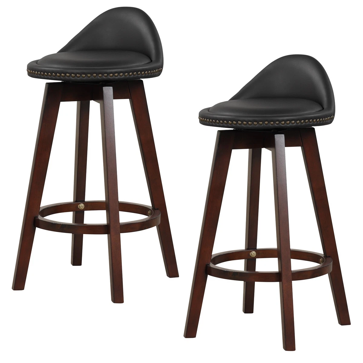 Set of 2 Bar Stools PVC Leather Counter Height Chair 360 Swivel Padded Seat