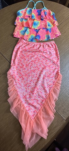 Wonder Nation Mermaid Swim Cover Girls Size Large 10/12 Plus Size Skirt Tank Set - Picture 2 of 10