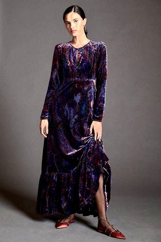 New Anthropologie Burnout Velvet Maxi 