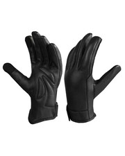 Black Full Finger Leather Touchscreen Gloves Motorcycle Biker Riding
