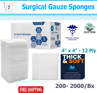 #ad Non Woven Gauze Sponges 4 x 4 Non Sterile 12 ply 200 Pk Sponges Absorbent $11.95