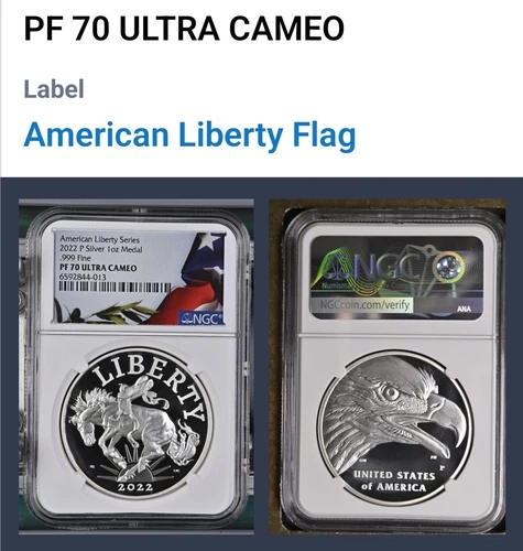 2022 P 1 OZ NGC PF70 Ultra Cameo  AMERICAN LIBERTY EAGLE SILVER MEDAL BRONCO