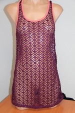 NWT Miken Swim Bikini Swimsuit Cover Up Tunic Size L Wine Soft Coral Crochet