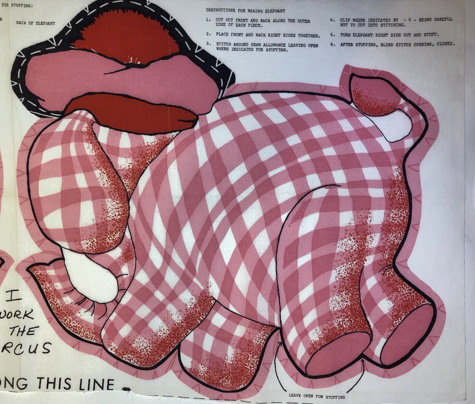 Raro Vintage Rosa Guinga Elefante Artesanal Tela Sin Cortar Panel Almohada Juguete Muñeca Foto 4 de 4