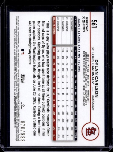 2024 Topps blaue Folie #561 Dylan Carlson Serie #870/999 - Bild 2 von 2