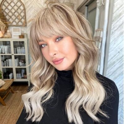 Ash Blonde Human Hair Wig with Bangs body wave Ombre Wigs  display picture 1