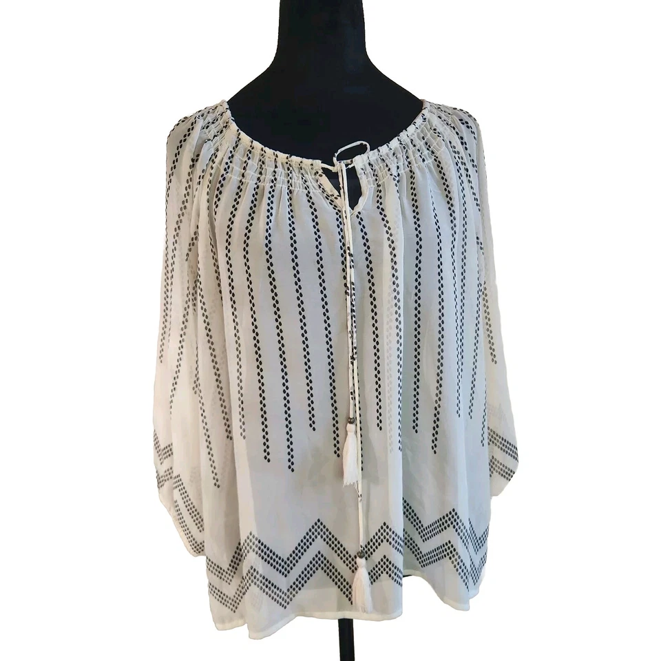 Blusa Skies Are Blue Caftan Praia Transparente Top Boho Chique Chevron Borla Gravata Divertida - Imagem 2 de 4