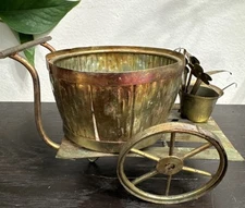 Vintage Flower Cart Metal Sculpture Art Decor