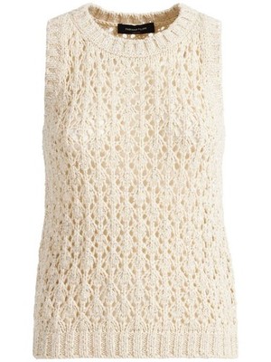 FABIANA FILIPPI Sequined Diamond Stitch White Cotton Knit Tank Top New