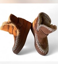 Brown suede moccasin boots with fur lining and buckle detail Waterproof 6