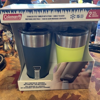 Coleman Stainless Steel Insulated Tumblers 2-Pack Blue Yellow 20oz Straw Lid