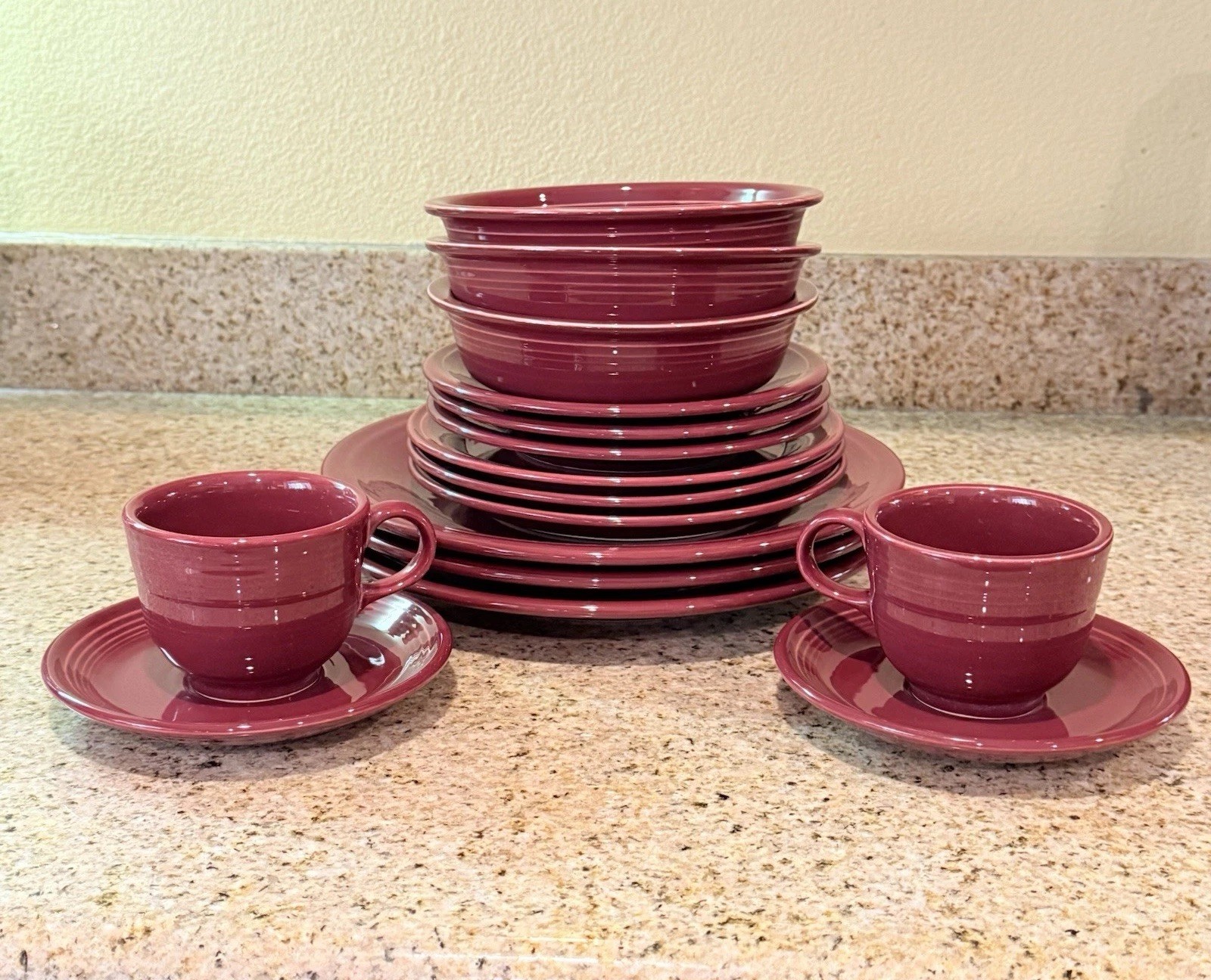 Claret wine FIESTA WARE dinnerware set  16 piece set dinner plate, bowl, mug