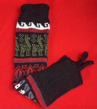 Alpaca Wool Black Leg Warmer Peru Llama Design 19 Inches Long New