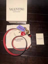 Valentino Garavani Women’s Dress Belt reversible( Black/Red) Gold Logo Sz 85