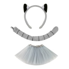 1x Kids Animal Costume Lemur Headband Ears and Tail Fancy Dress for Halloween