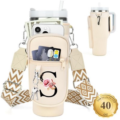 Personalized Water Bottle Holder with Strap for Stanley Cup 40 oz, Initial St...