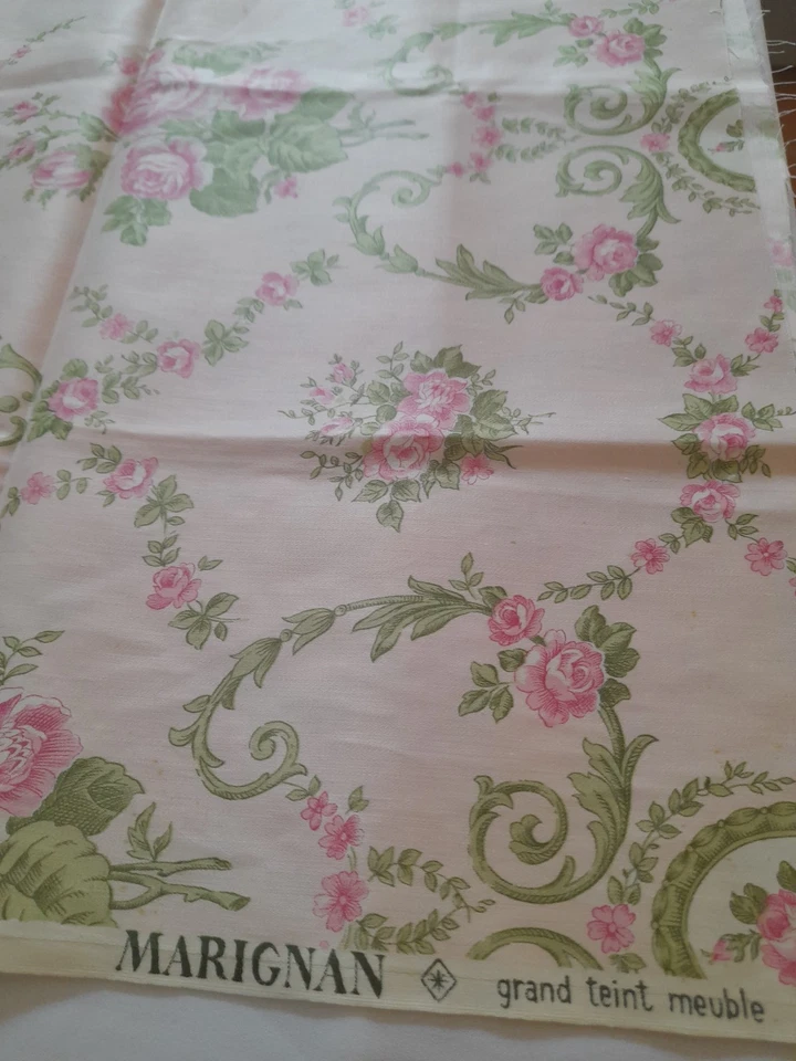 Toile de Jouy ancienne guirlande de roses 102.5cm x 65cm - Photo 2/2