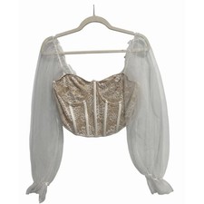 Sheer Corset Top Size Large Floral Lace Romantic Babydoll Balloon Coquette
